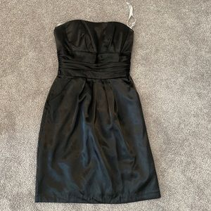 Black Satin strapless dress with pockets!
